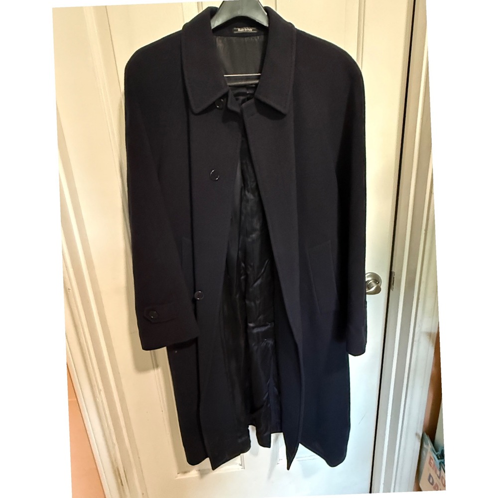 Metropolitan Lord & Taylor Navy Blue Wool Overcoat Made in Italy 40 Short